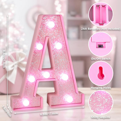 Letras LED rosa con purpurina para mesa de niñas