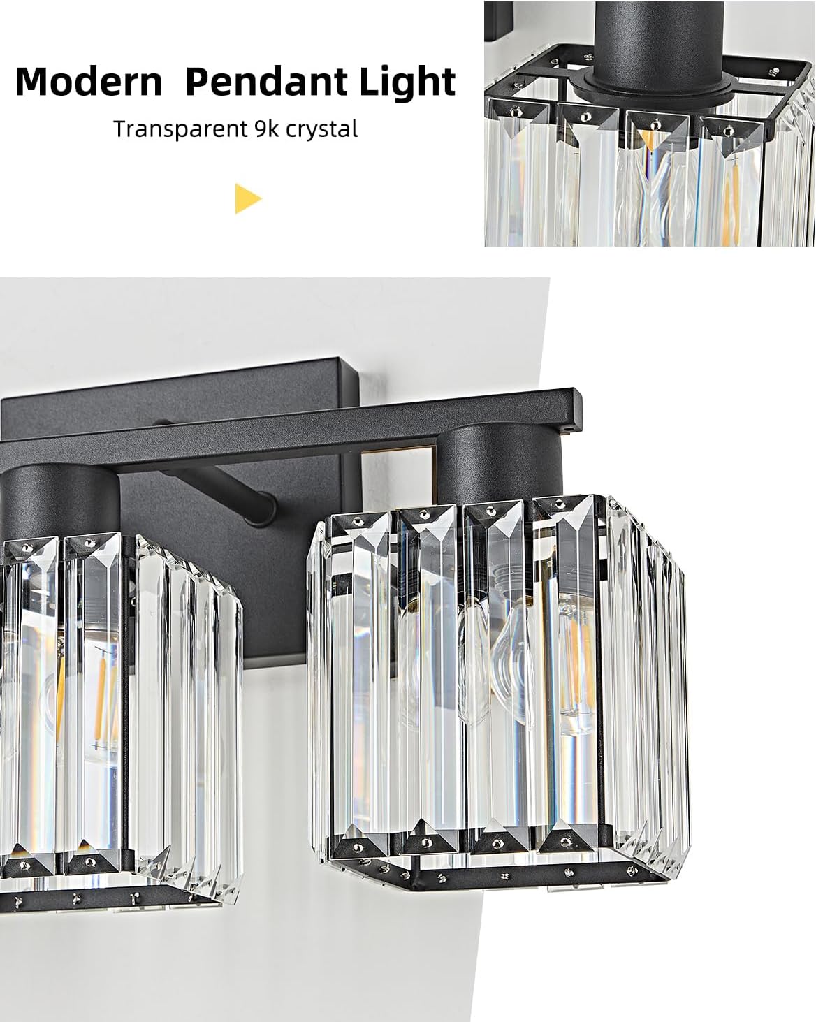 Lámpara baño 3 luces cristal negro pared