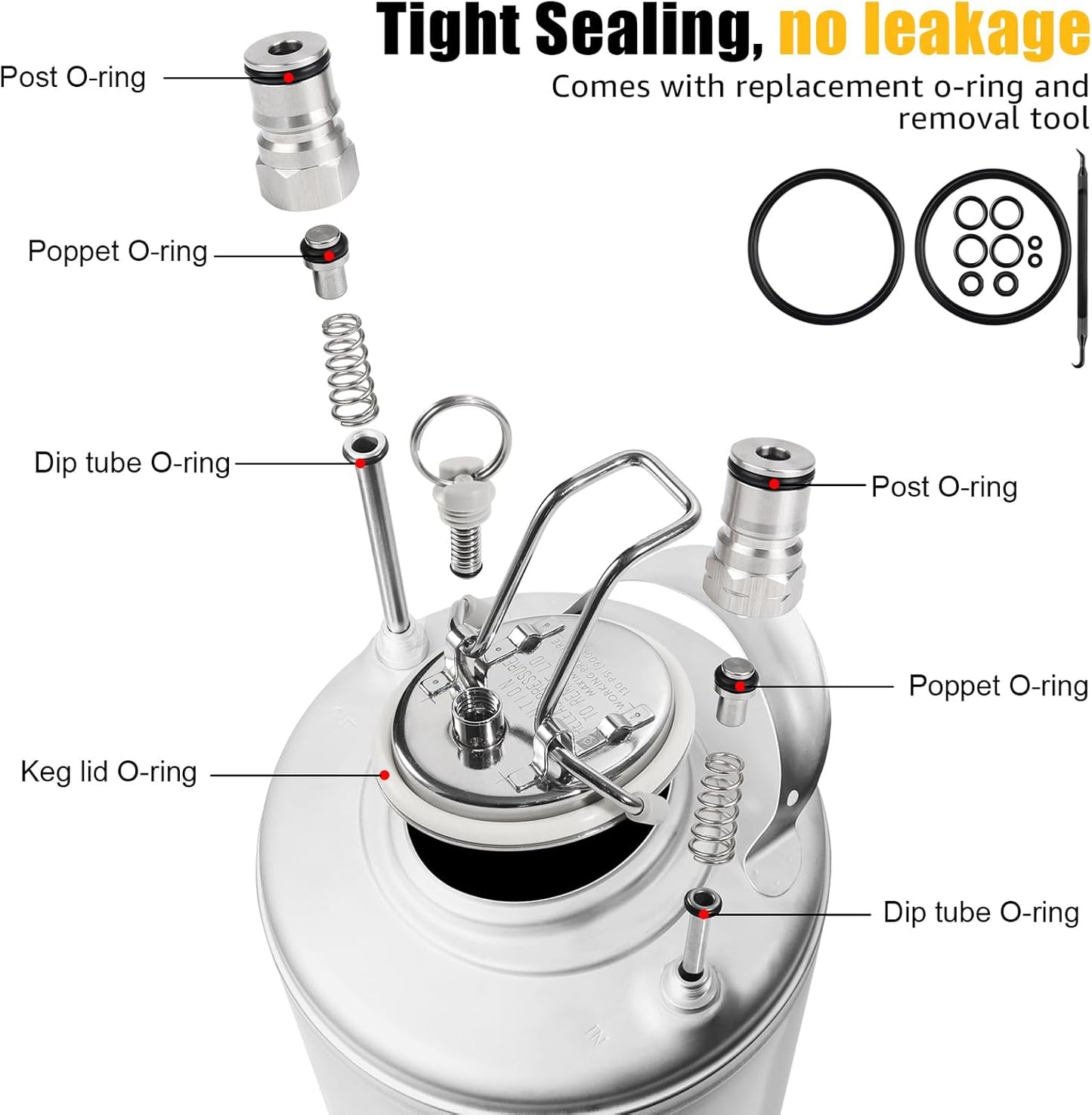 Corny Keg Acero Inox con 4 Sets Anillos y Tapas