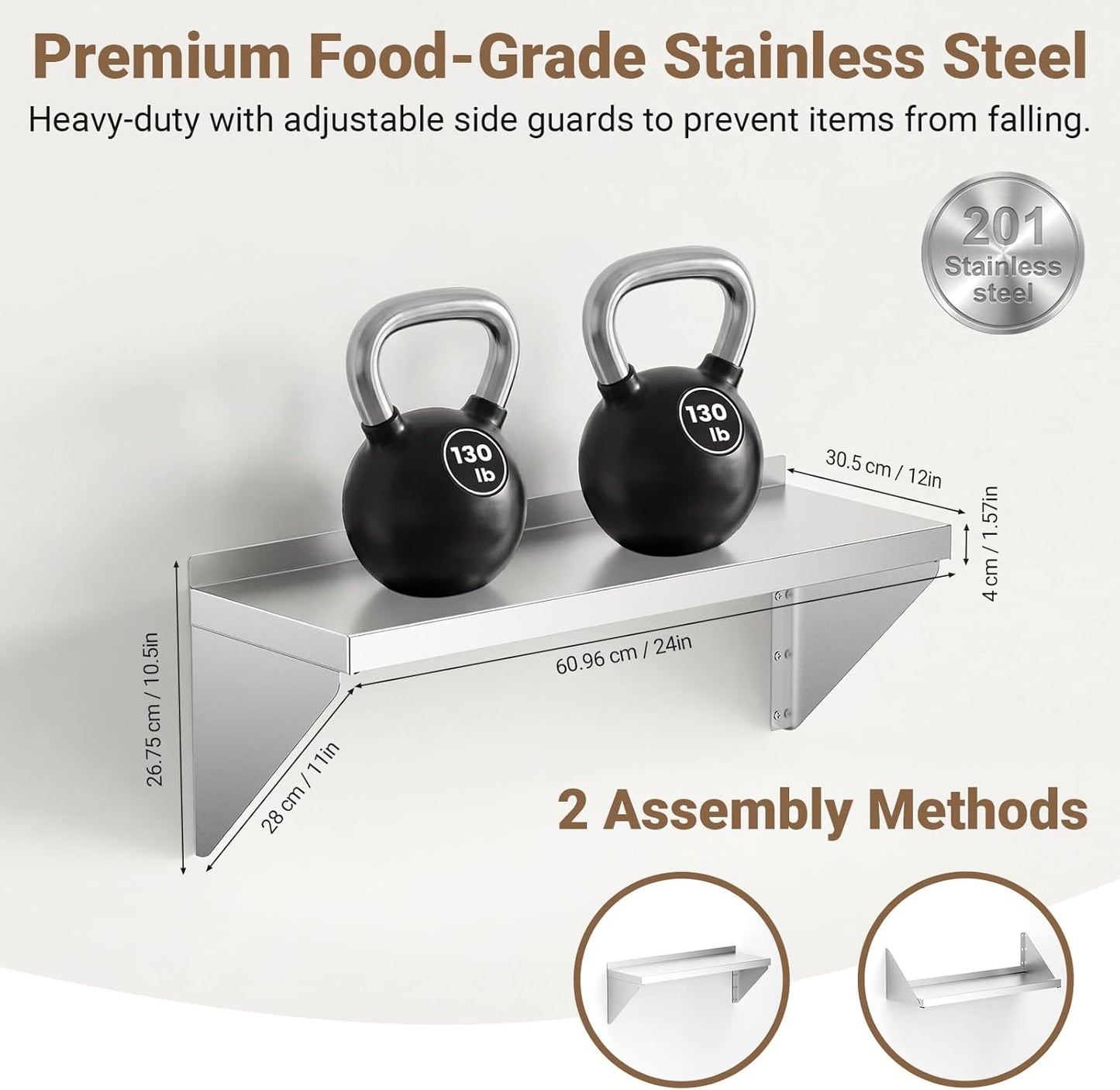 Estante acero inox 12x24pulg soportes reversibles cocina