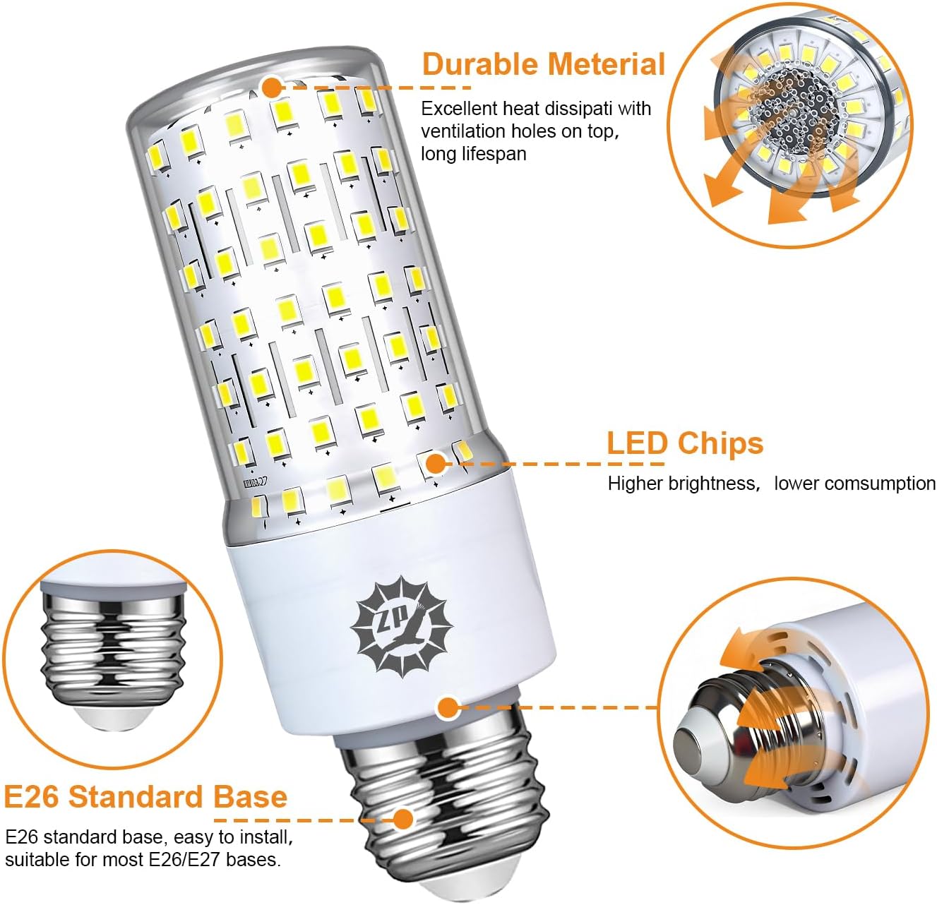 Bombillas LED 20W 4000lm 5000K Maíz E26