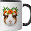 Taza cerámica para mascotas con diseño de guinea pig y flores negro/blanco