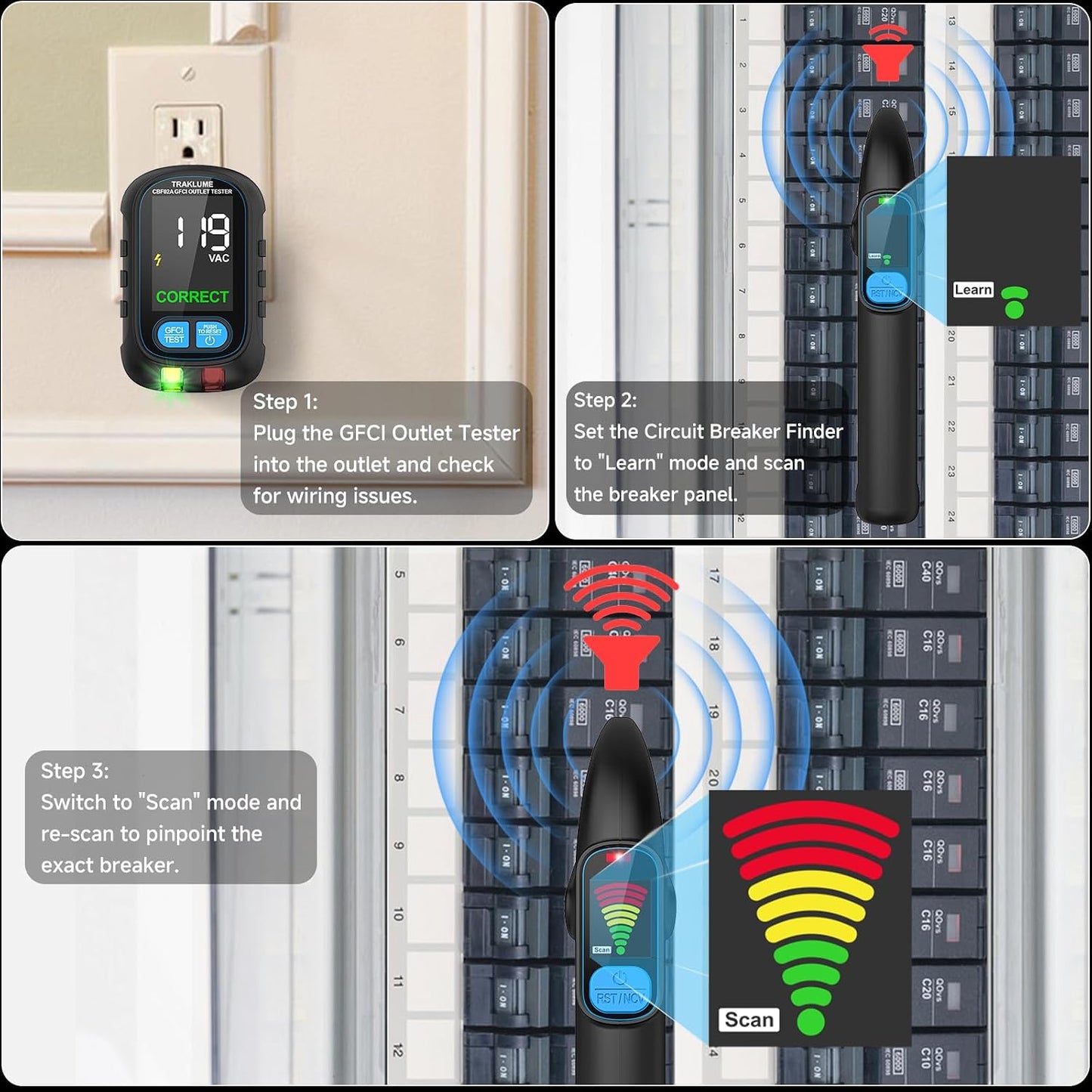 Probador disyuntores GFCI con pantalla LCD