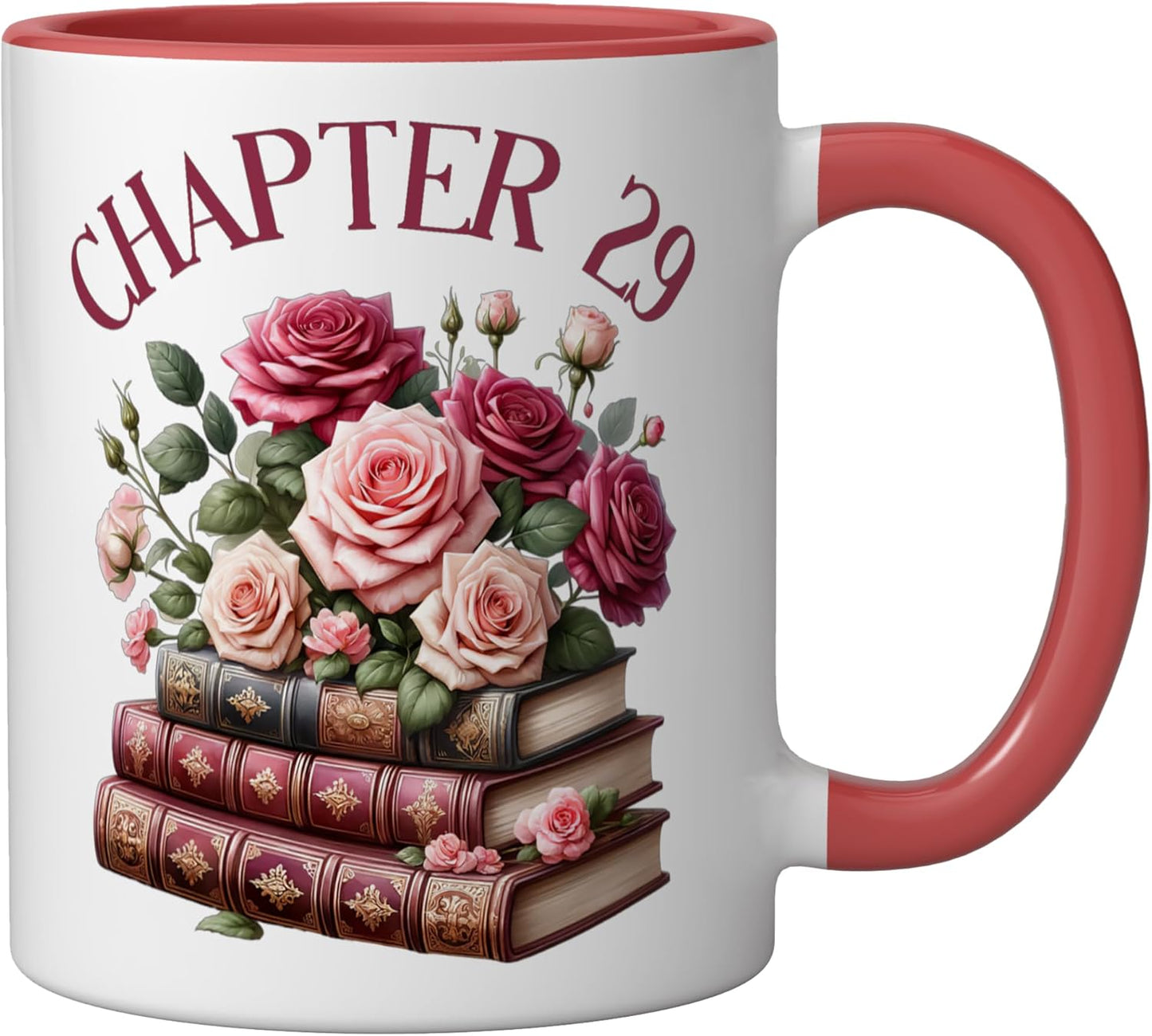 Taza cerámica para amantes de libros románticos mujer rojo/blanco