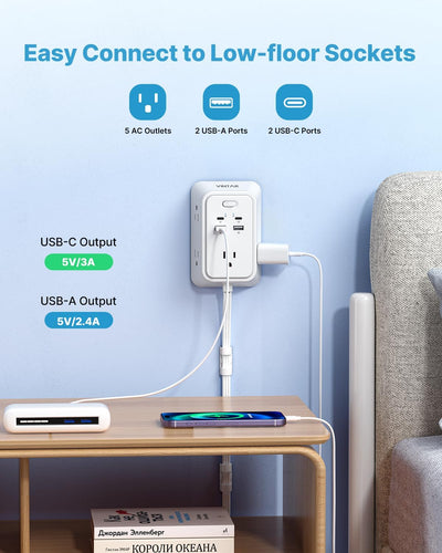 Extensor corriente 18pulg con 5 puertos CA y 4 USB (2 USB C) 1800J