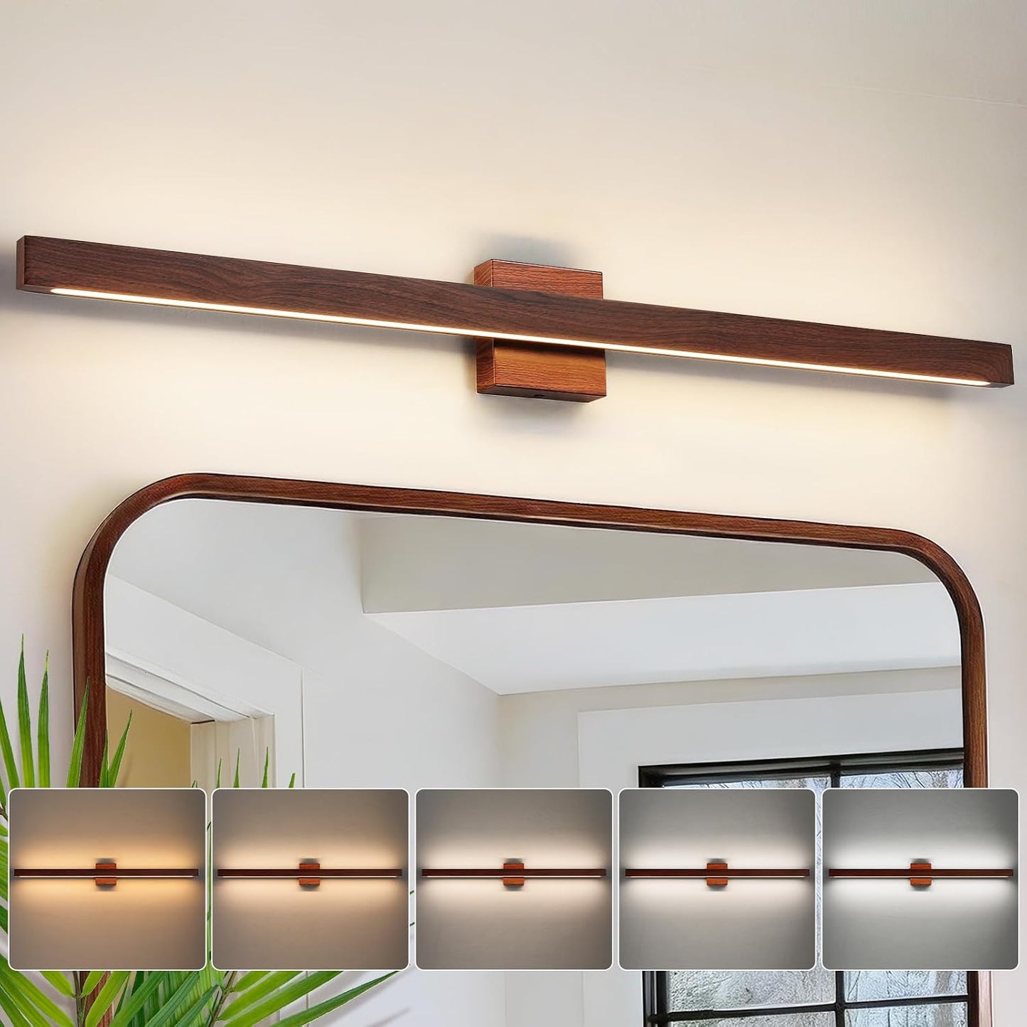 Lámpara baño sobre espejo madera marrón 39pulg LED regulable 5CCT