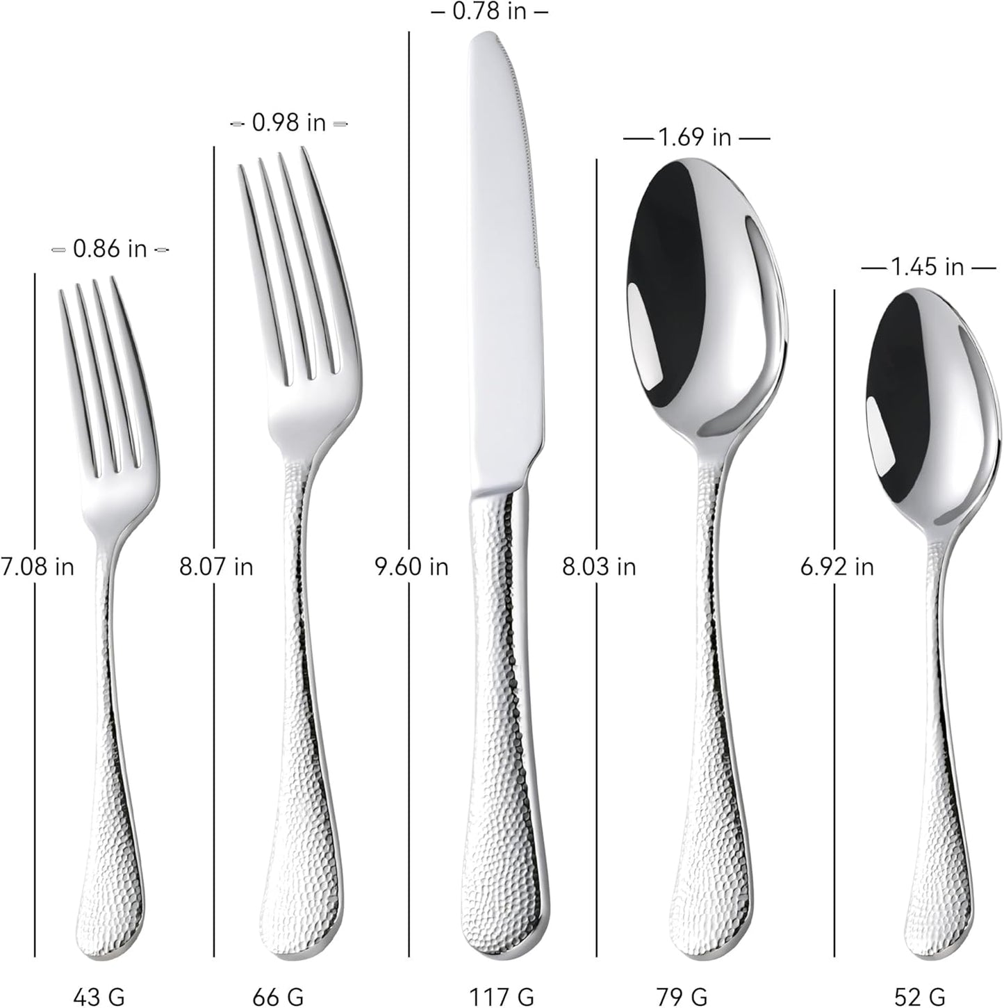 Set 40 Pzas Cubiertos Acero Inox 18/10 Martillado