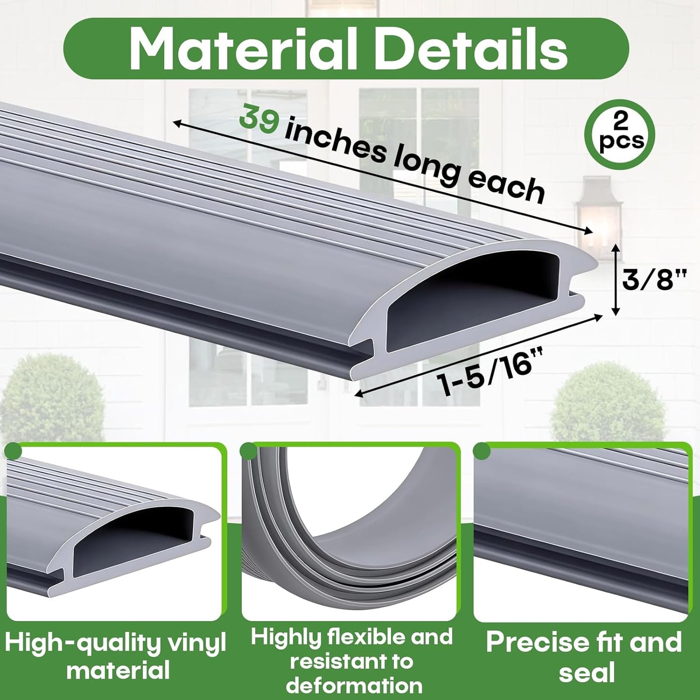 2 Insertos umbral puerta 39pulg comp aluminio 1-5/16x3/8