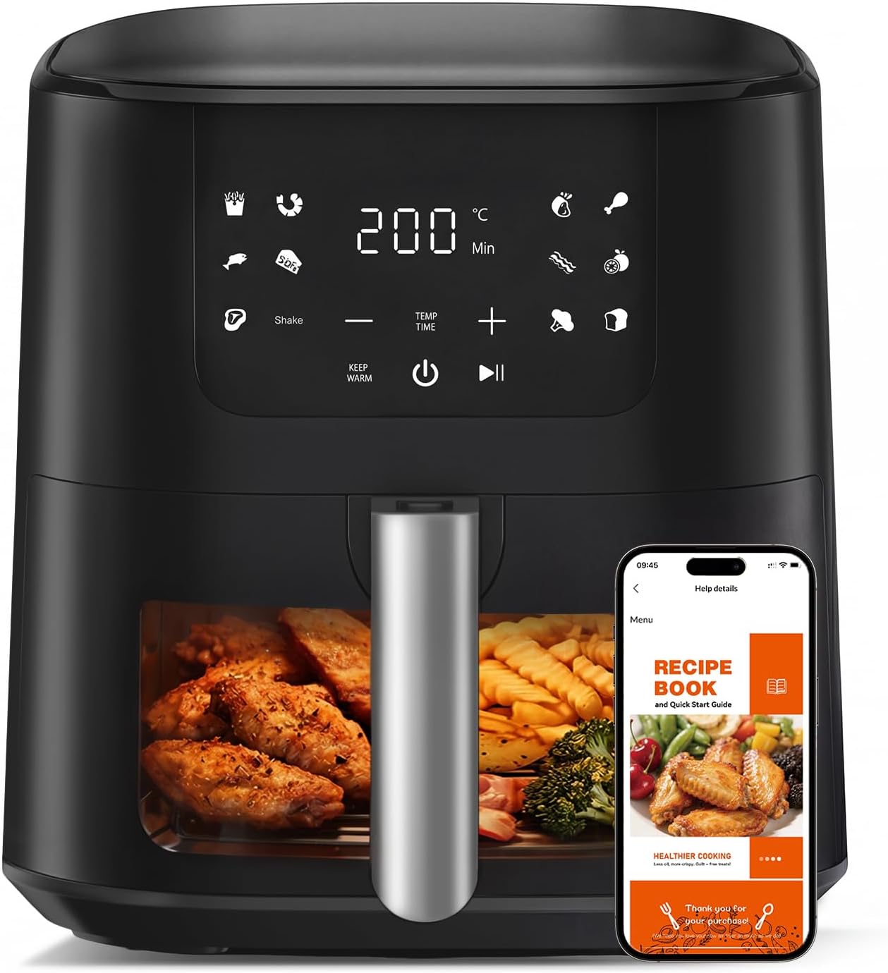 Freidora aire 8en1 5qt calentamiento 180-450°F