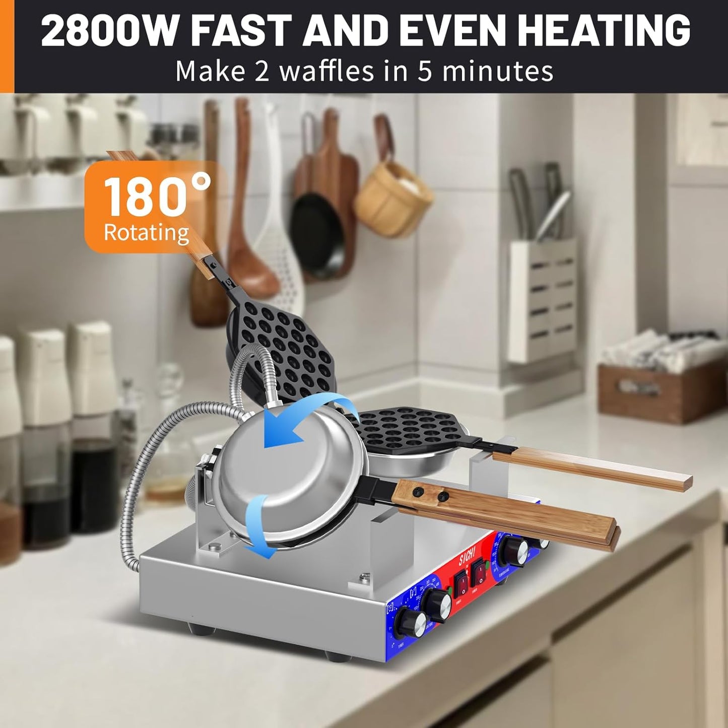 Máquina comercial de gofres burbujas 2800 W tostadora transportadora 150 rebanadas/hora sartenes antiadherentes dobles