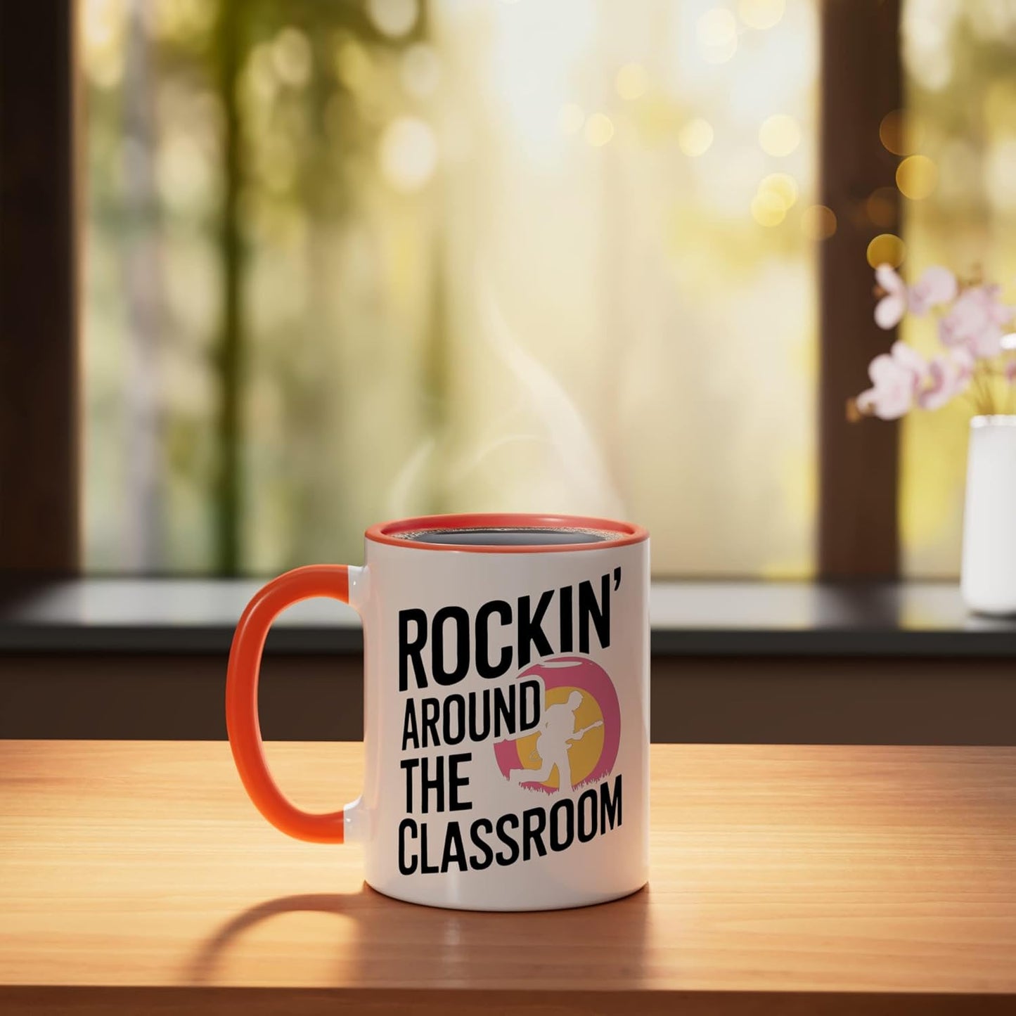Taza cerámica Teacher Rockin' Around The Classroom naranja/blanca