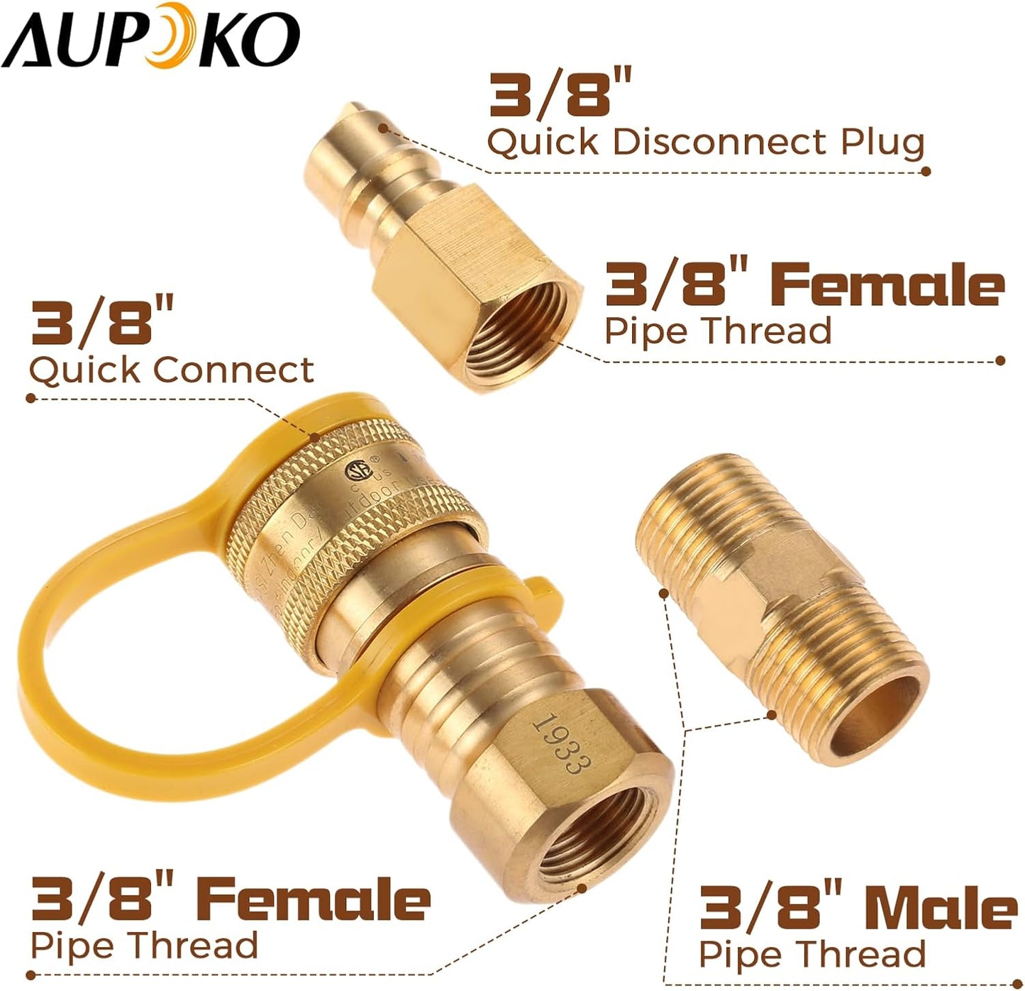 Conector gas propano 3/8pulg latón macizo desconexión rápida