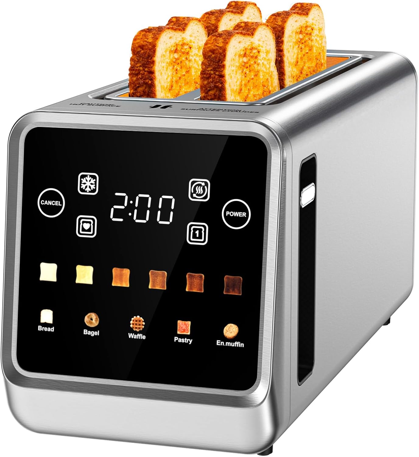 Tostadora 4 rebanadas ranura larga acero inox con pantalla tactil