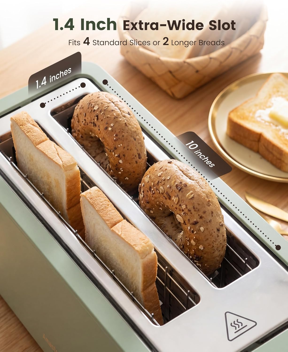 Tostadora retro 4 rebanadas pantalla tactil ranura larga 6 niveles