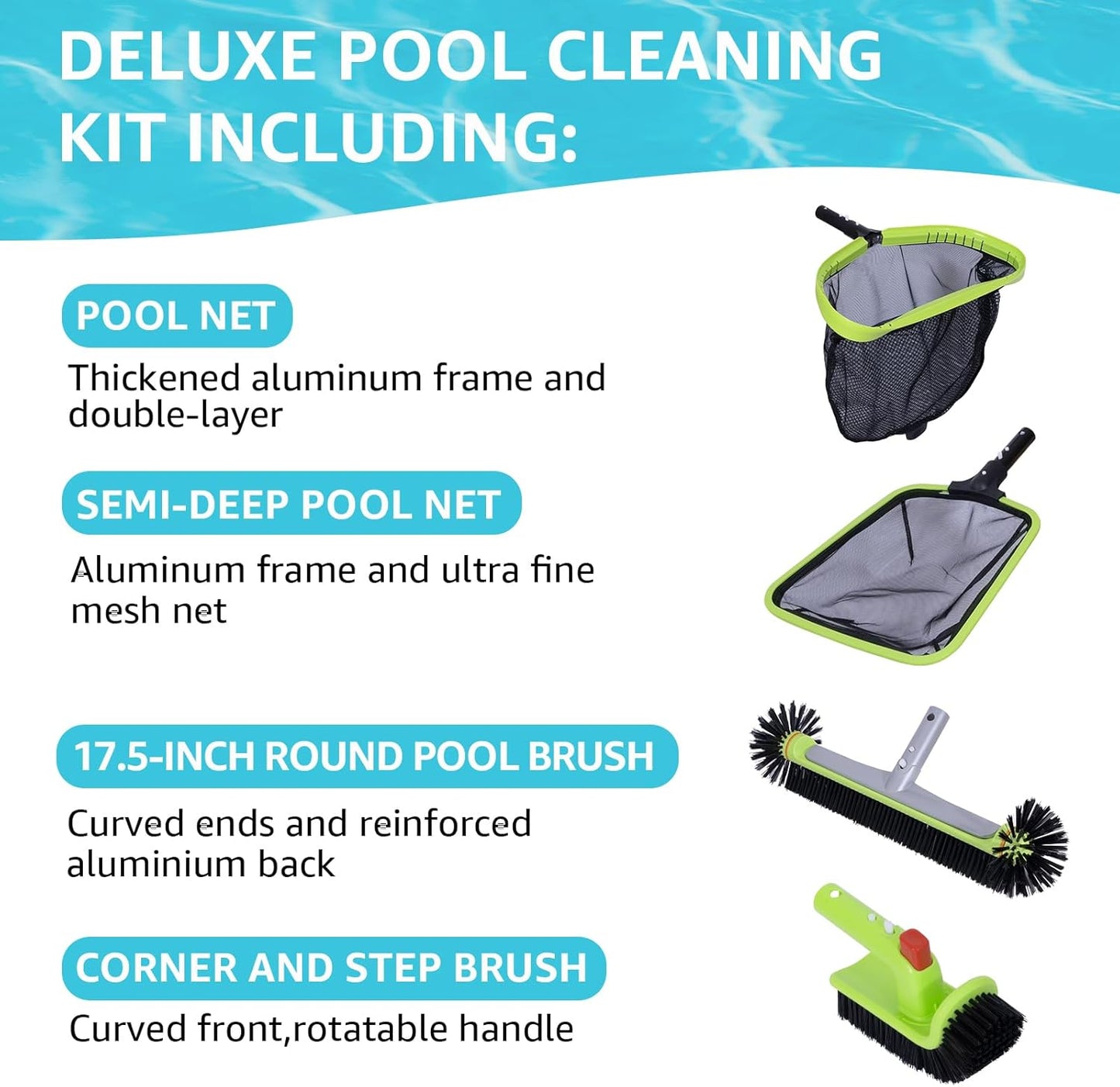 Kit limpieza piscina con red profesional y cepillos