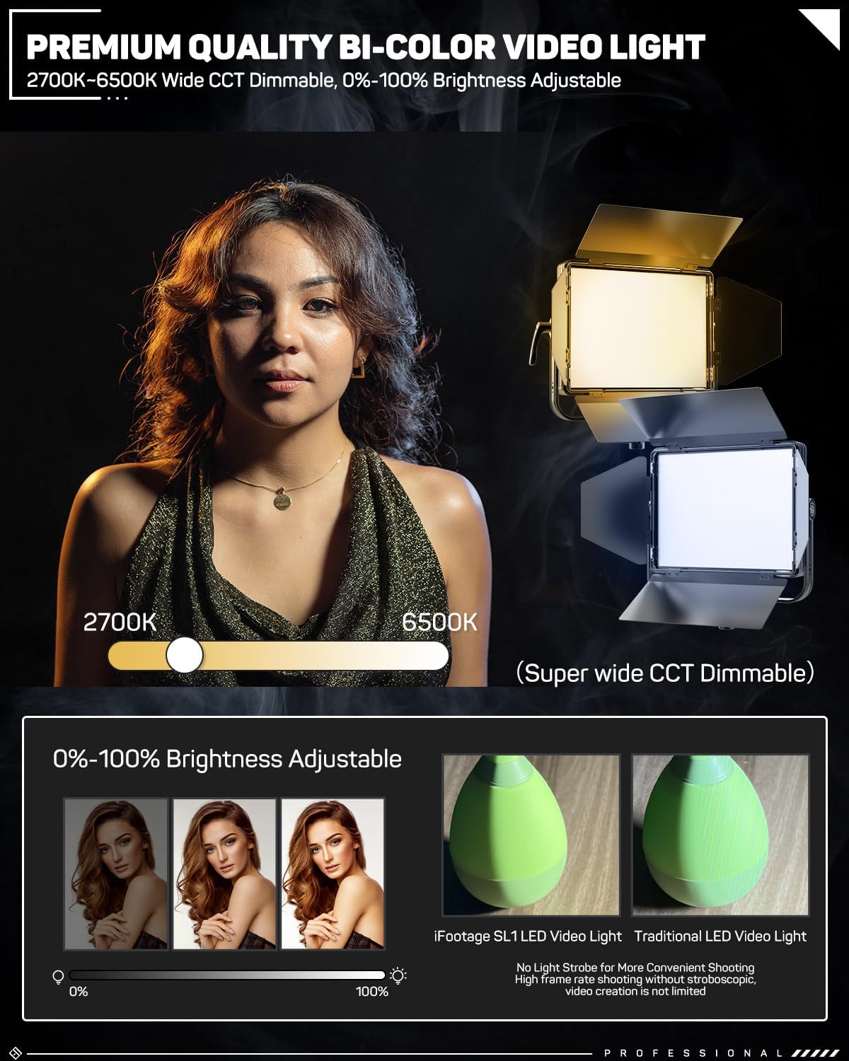 Luz LED bicolor 80W control Bluetooth 2700K-6500K estudio