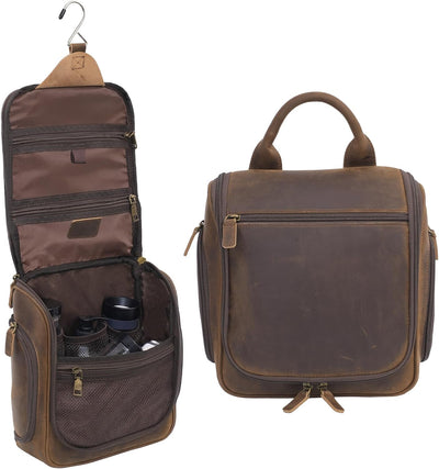 Bolsa aseo colgante cuero genuino marrón oscuro resistente agua