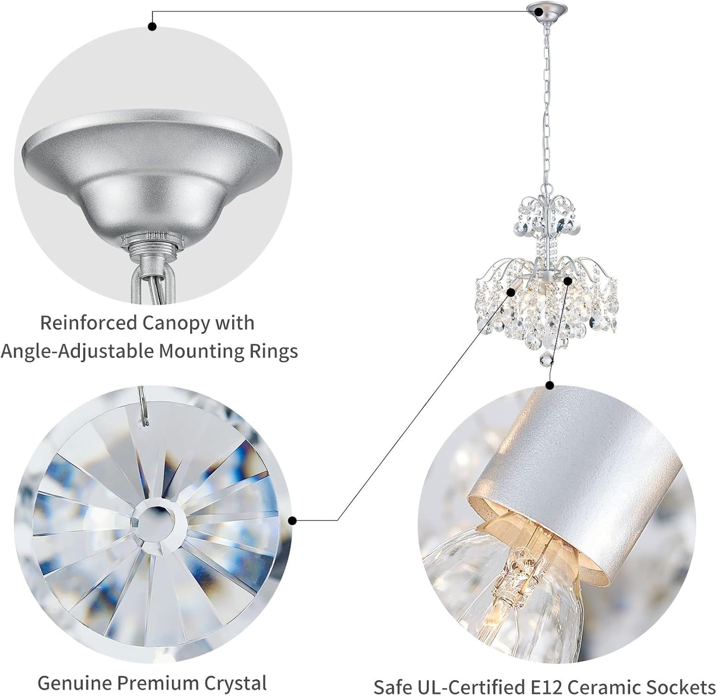 Candelabro colgante cristal 5 luces moderno 20.3pulg plateado