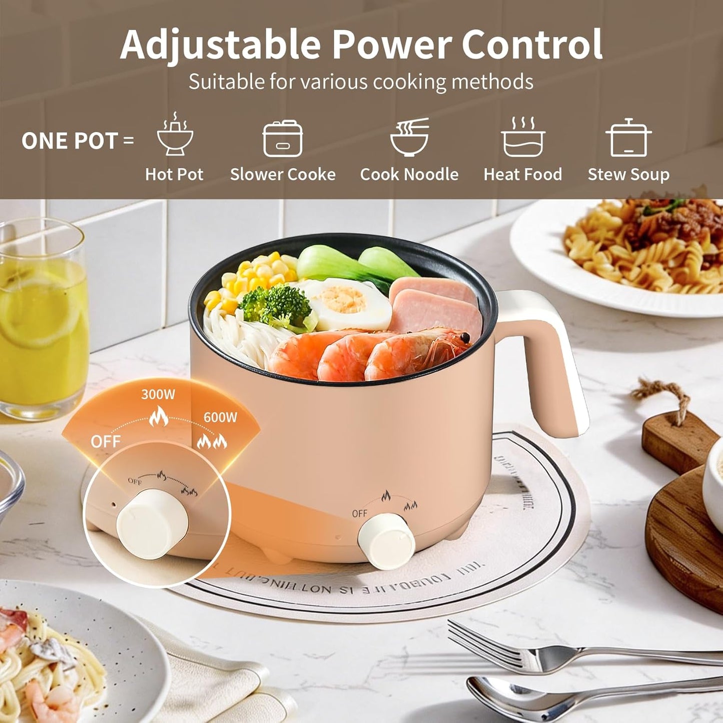 Olla eléctrica 1.5L antiadherente para fideos sopa dormitorio