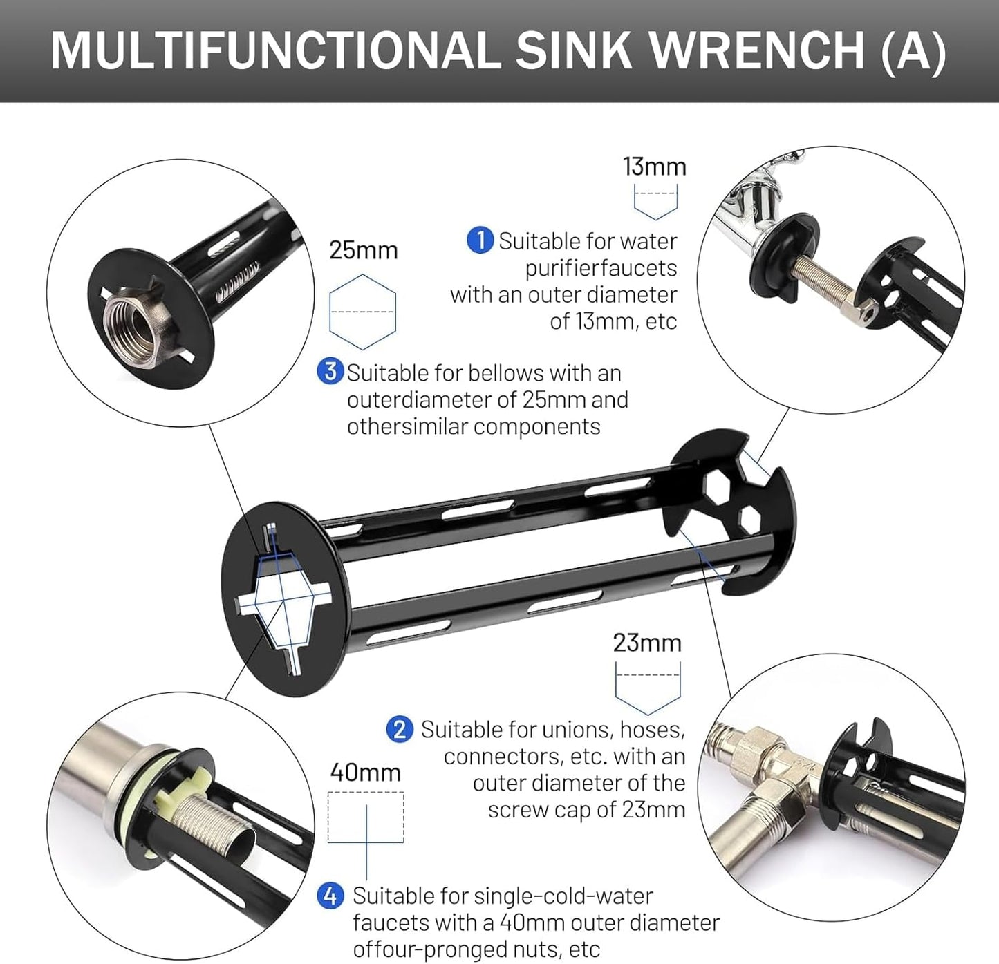 Llave fregadero multifuncional 7en1 con hexagonal 4 mandíbulas
