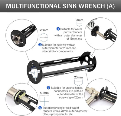 Llave fregadero multifuncional 7en1 con hexagonal 4 mandíbulas