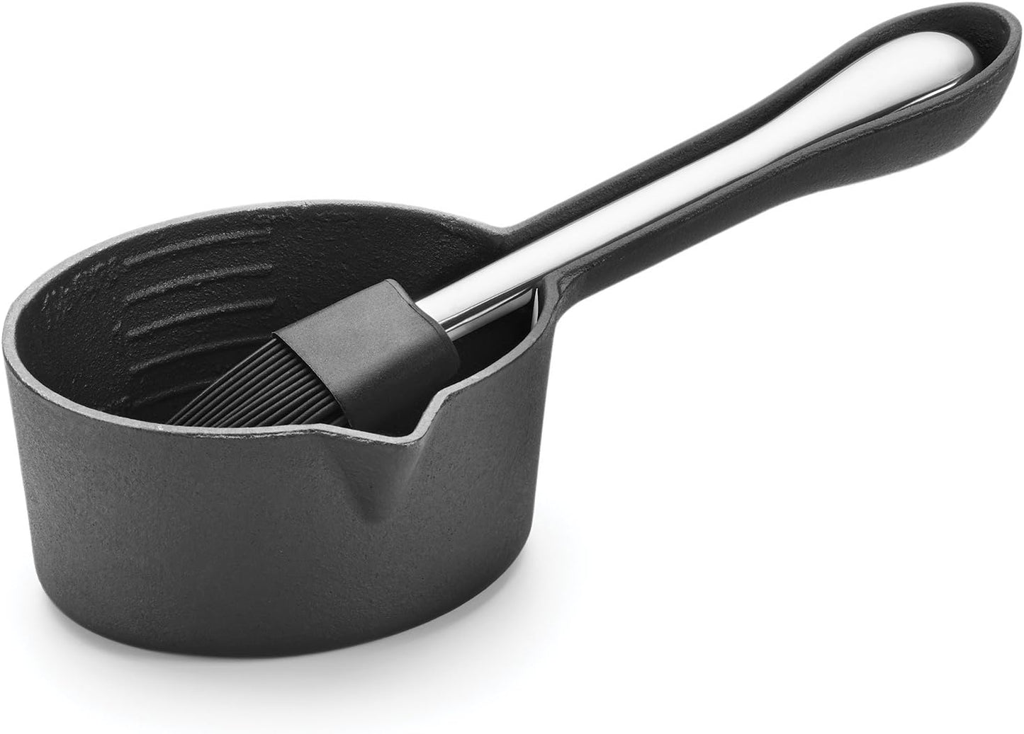 Olla hierro fundido y cepillo para salsa