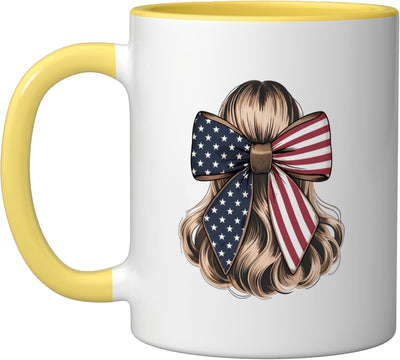 Taza Cerámica Coquette Bandera USA 4 de Julio Amarillo/Blanco
