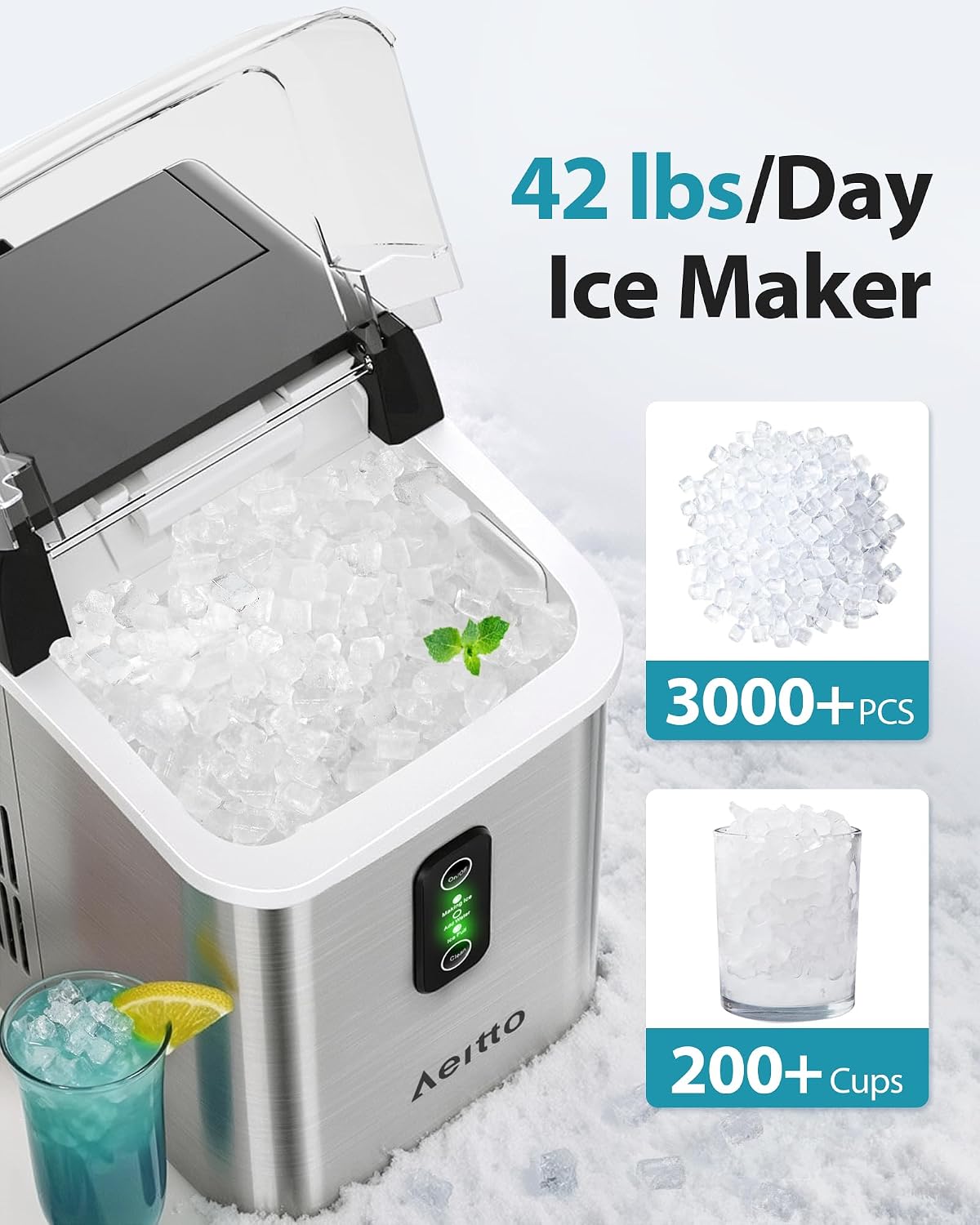 Máquina hielo encimera 42 lb/24h tanque 1.5L liberación rápida