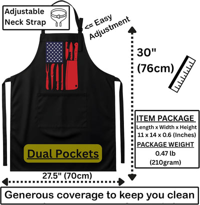 Delantal cocina bandera USA negro unisex ajustable con 2 bolsillos