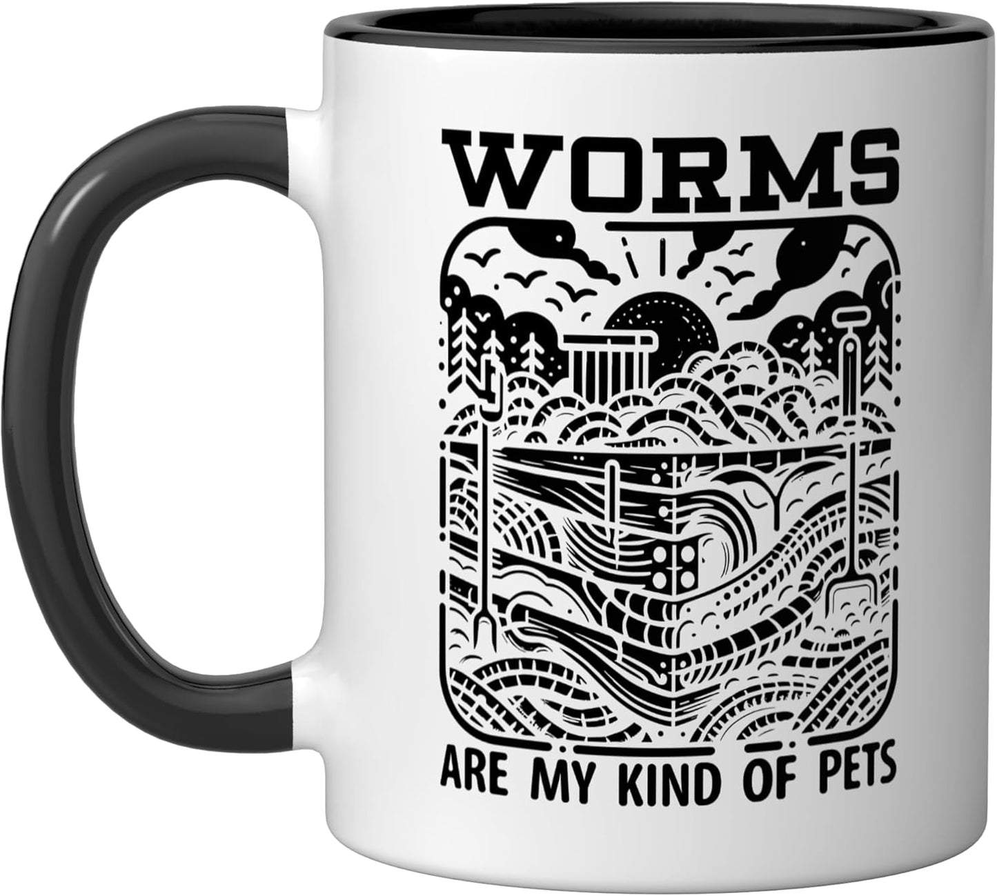 Taza Cerámica para Agricultura de Lombrices Negro/Blanco