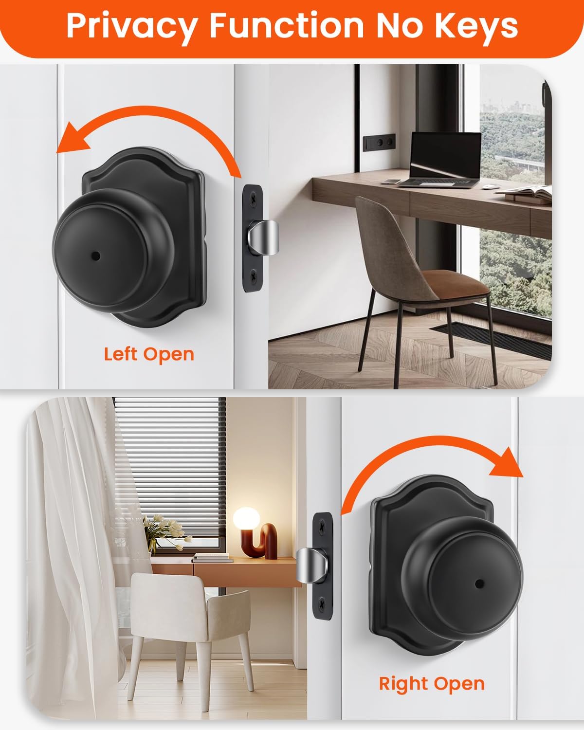 Pomo negro mate para puerta interior dormitorio set 1