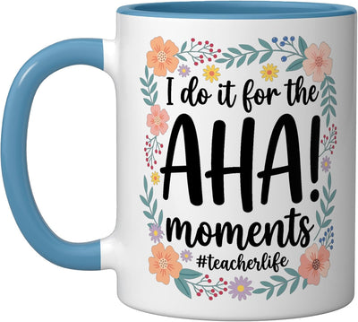 Taza Cerámica Docente Aha Moments Azul/Blanco