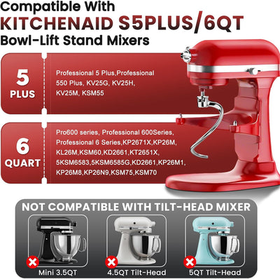 Gancho masa acero inox KitchenAid 5Plus 6qt soporte tazón