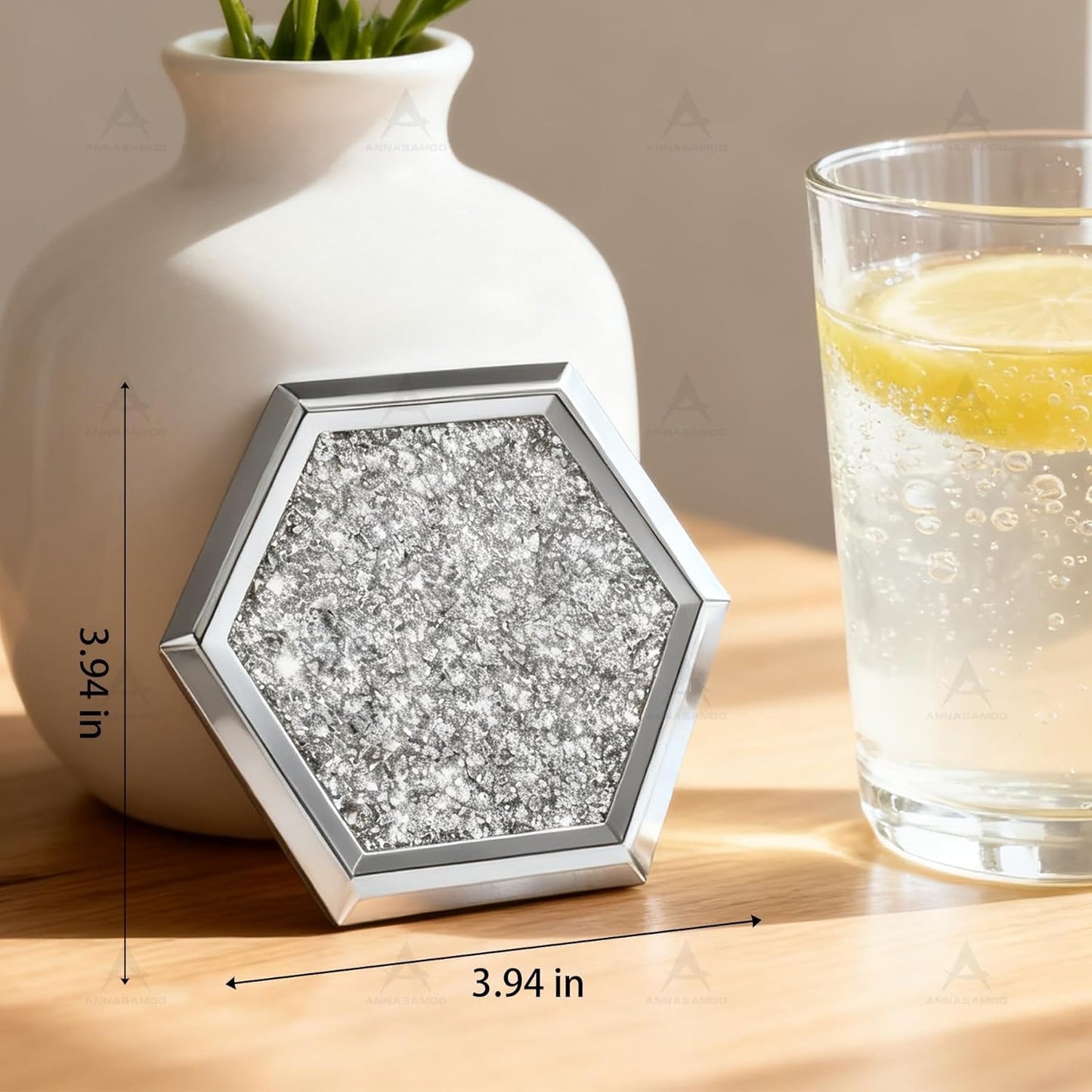 Posavasos hexagonales de cristal con espejo para mesa de cocina