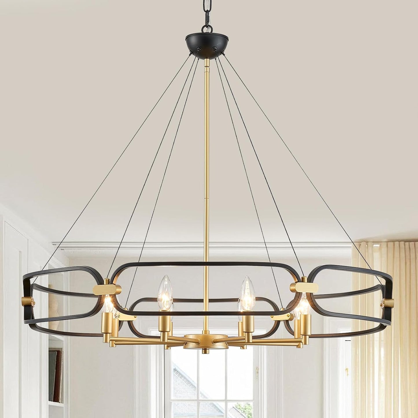 Candelabro industrial 31pulg negro dorado 8 luces comedor sala