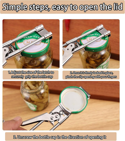 Abrelatas de acero inoxidable ajustable multifuncional con asa para latas y tapas de botellas 2 unidades