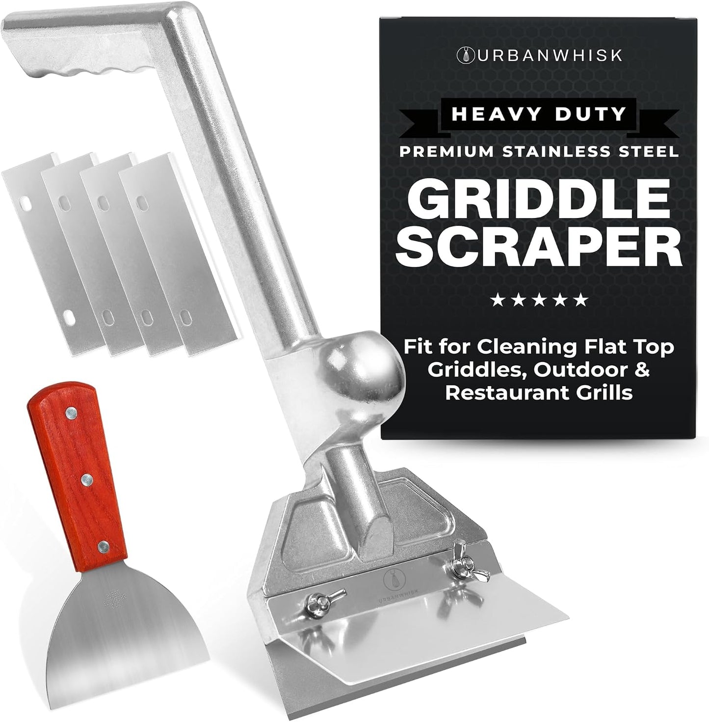 Kit raspador plancha 4 cuchillas asas ergonómicas