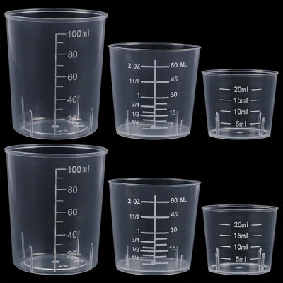Juego de 6 tazas medidoras de plástico para arroz y líquidos transparentes
