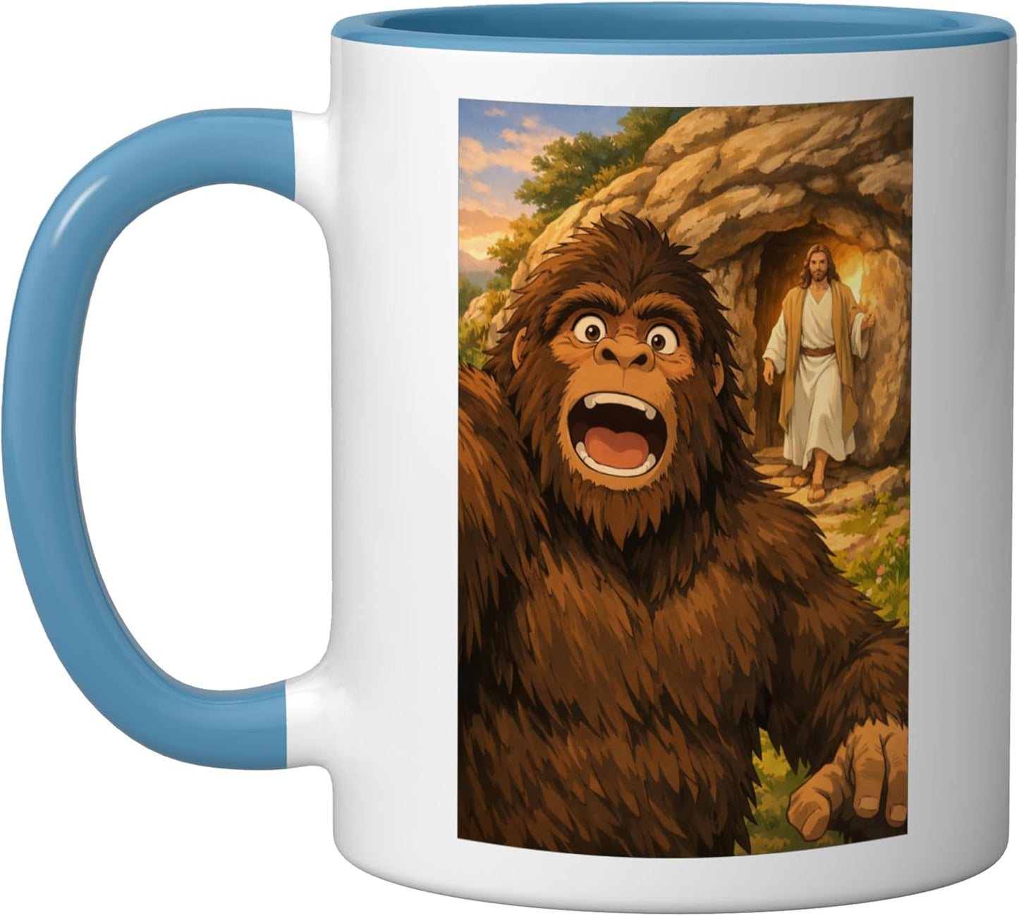 Taza Cerámica Cristiana Bigfoot Resurrección Jesús Azul Blanco