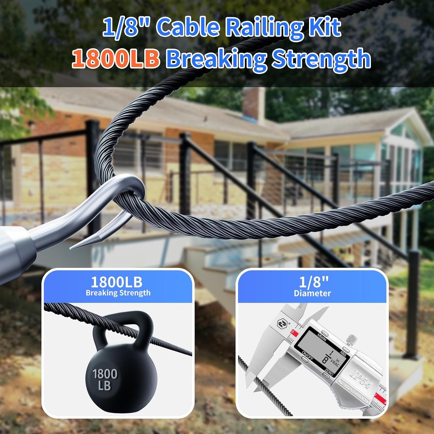 Cable acero inox 1/8 kit barandilla marítimo exterior