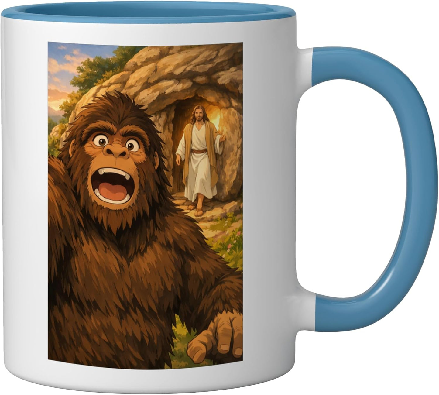 Taza Cerámica Cristiana Bigfoot Resurrección Jesús Azul Blanco