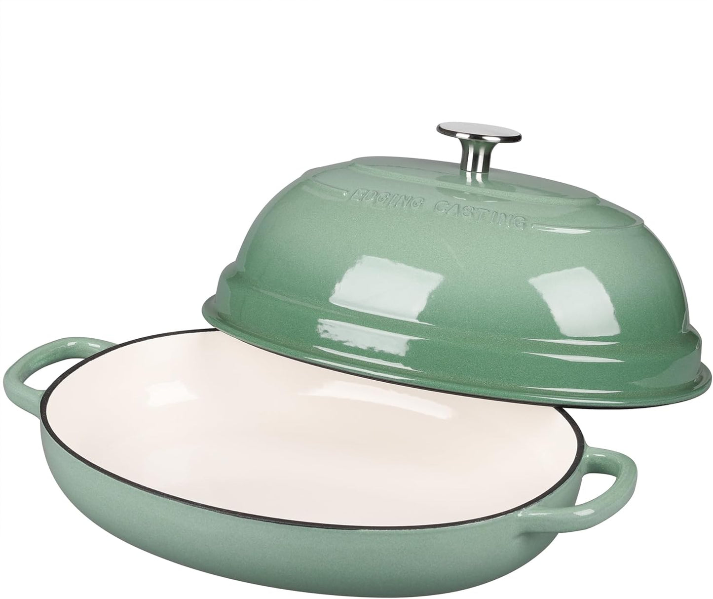 Olla ovalada hierro fundido esmaltado con tapa 6qt verde salvia