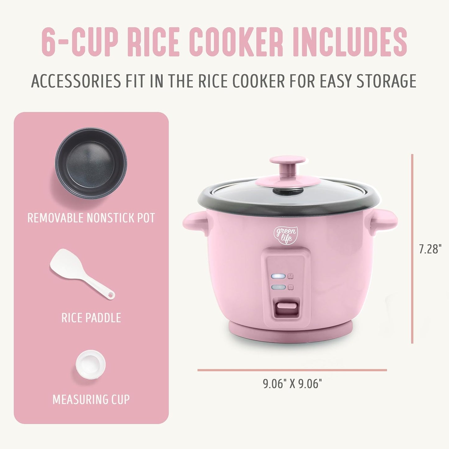 Olla arrocera antiadherente cerámica 3-6 tazas compacta rosa