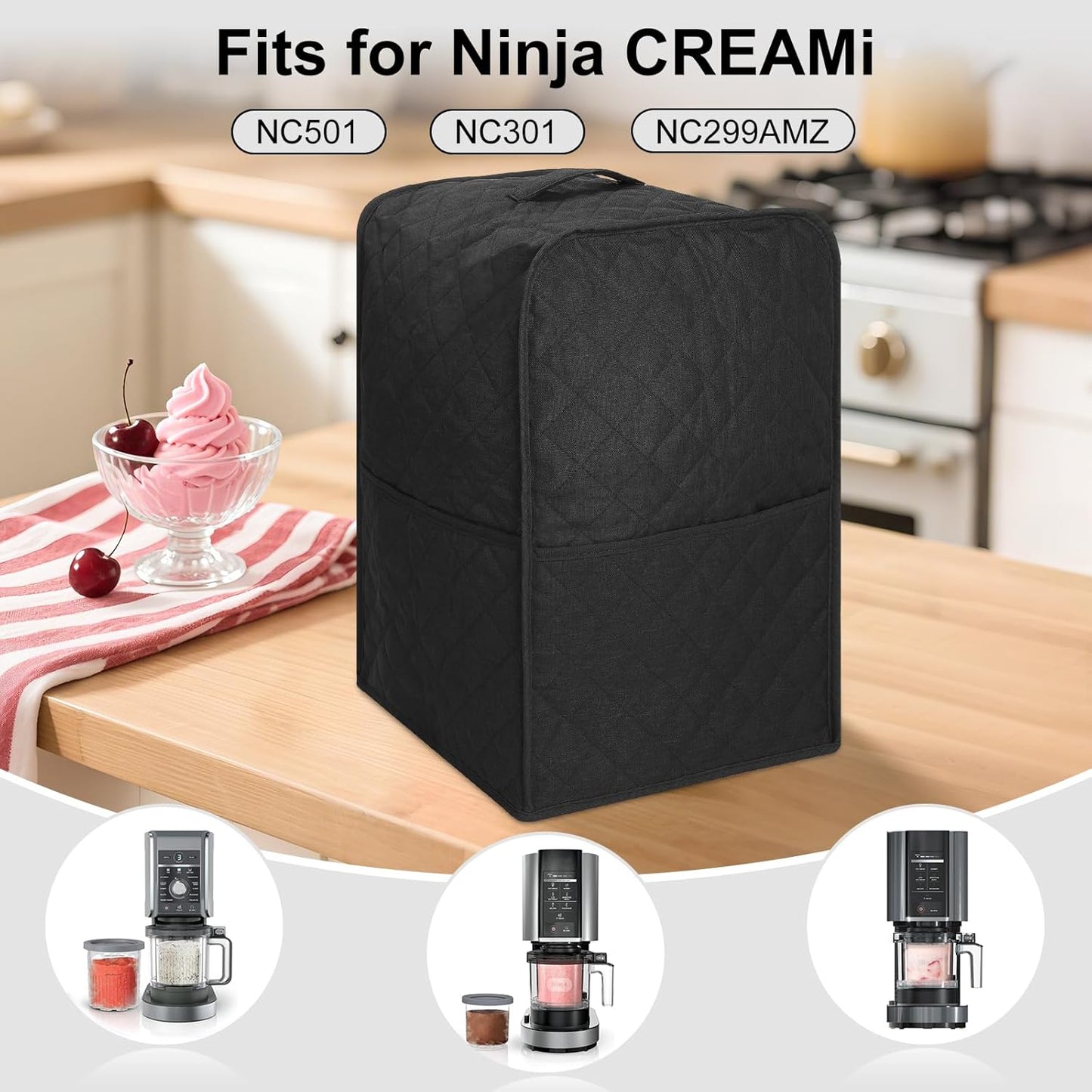 Funda para máquina helados comp Ninja CREAMi 600D impermeable negro