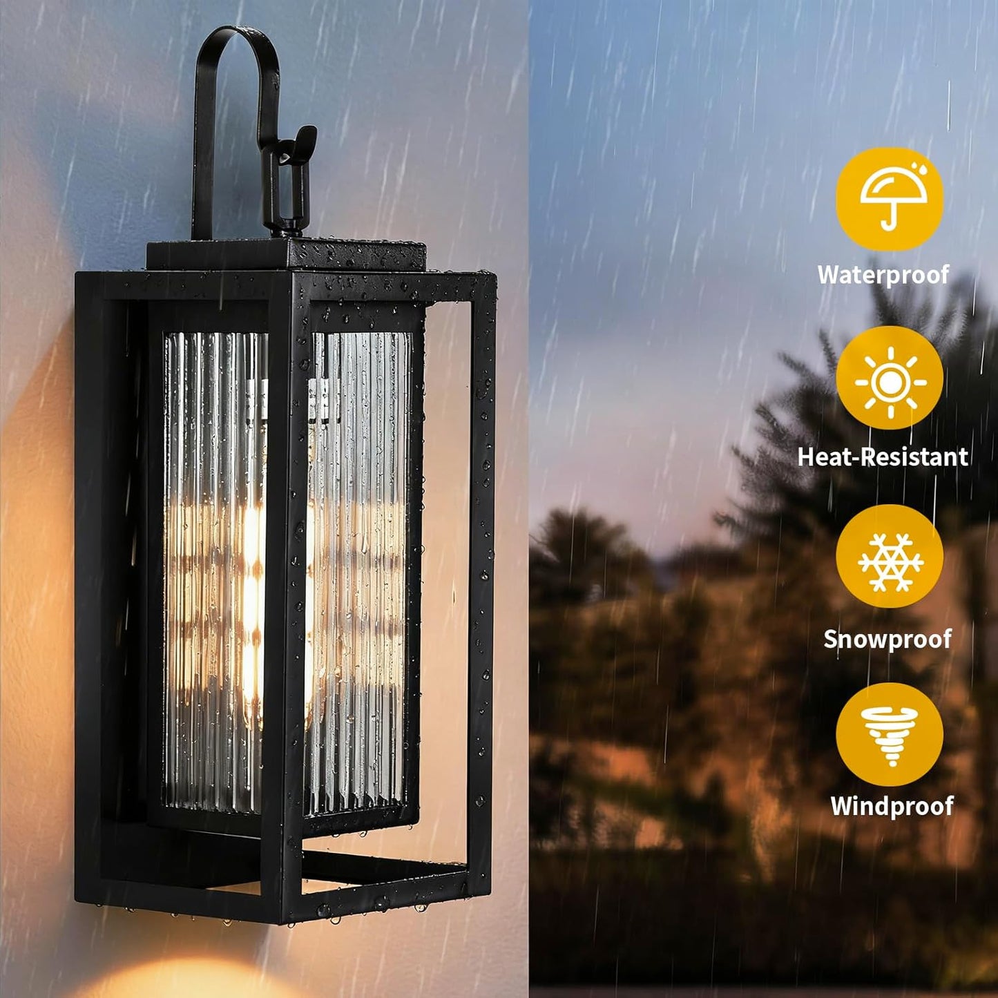 Luz pared exterior moderna negra 18pulg metal doble vidrio