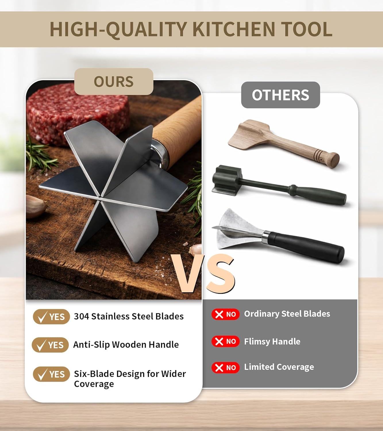 Triturador de carne acero inoxidable 11 pulgadas 6 cuchillas para carne molida y puré
