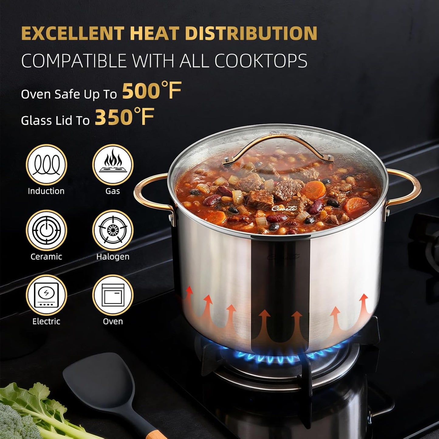 Olla acero inox 3 capas 12qt con tapa mango latón