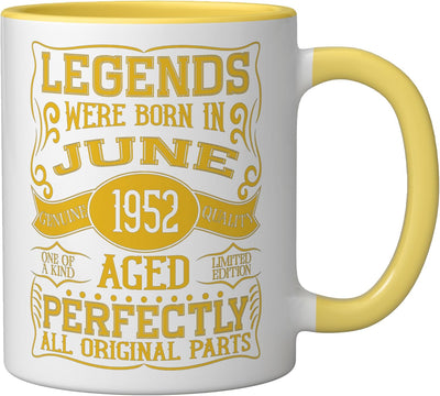 Taza Cerámica Cumpleaños 74 Años Nacida Junio 1952 Amarillo/Blanco