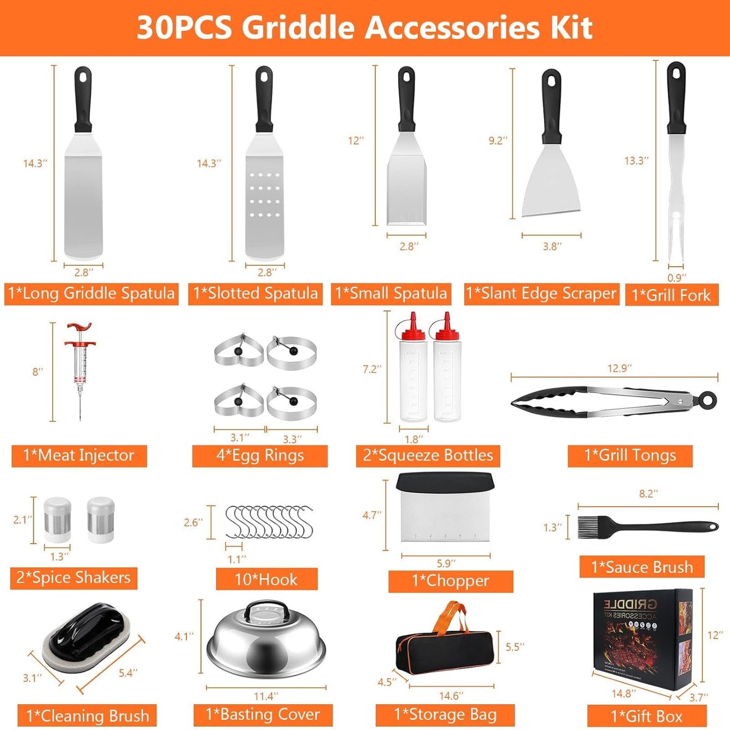 Accesorios parrilla Blackstone 30 Pzas espátula tapa rociar aros