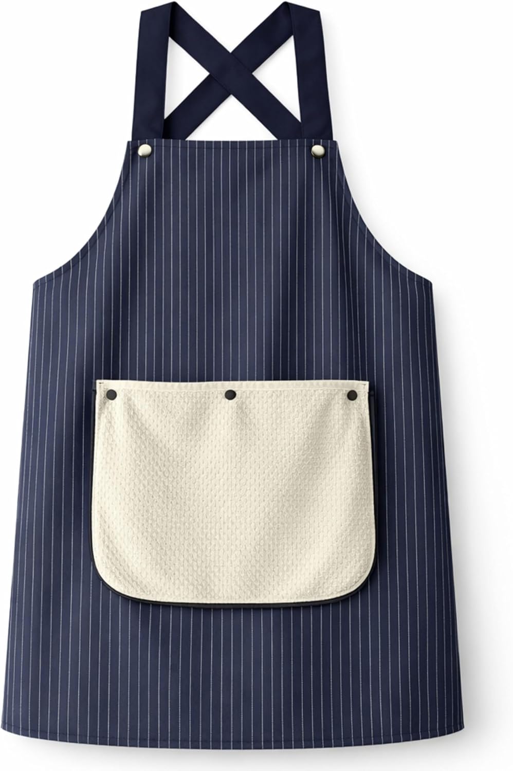 Delantal de cocina de algodón a rayas con bolsillo desmontable sin lazo